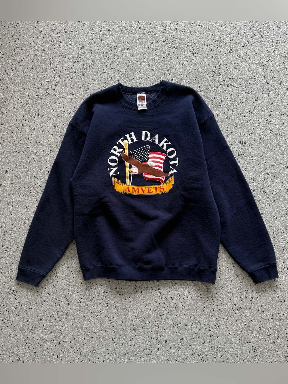Vintage North Dakota AMVETS USA Veteran Sweatshirt Crewneck Eagle Navy Size XL